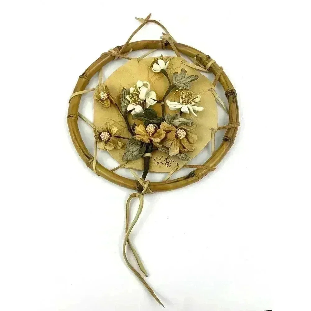 VTG Leather Cutout Floral Dream Catcher Native‎ American Signed CL Rice 1990